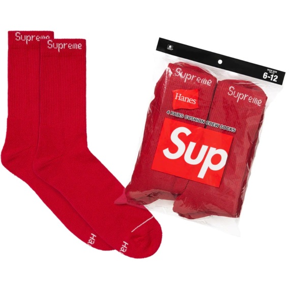 1 PAIR Supreme Red Crew Socks - Picture 1 of 3
